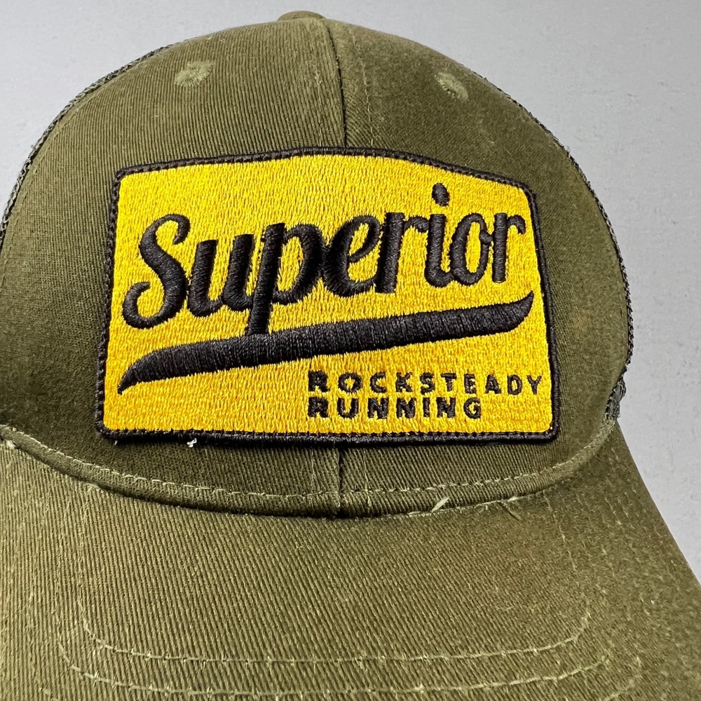 Rocksteady Running Trucker Hat Mens OSFM Olive Superior Patch Snapback Mesh